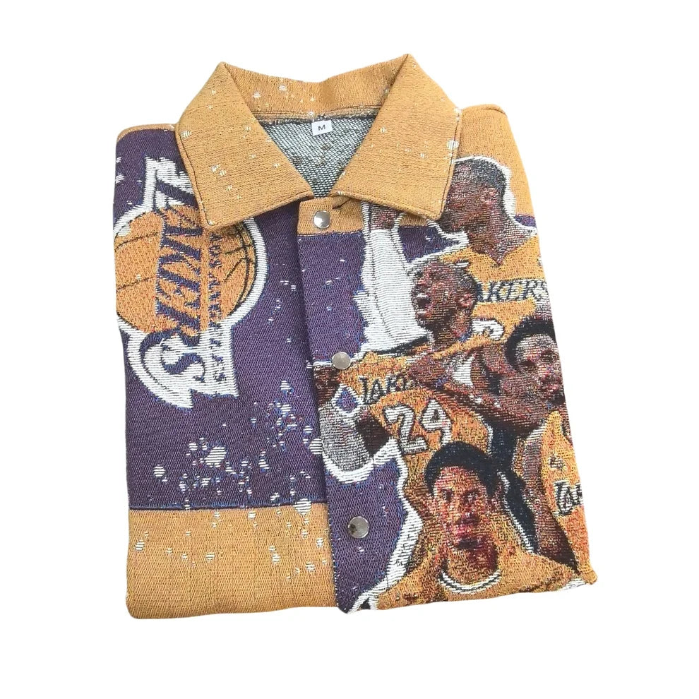 Woven Jacquard Short Sleeve Graphic Shirt